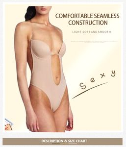 Women Push Up Bra Invisible Bras Shaper Bodysuit Seamless Backless Clear Strap Bodysuits Plunge Thong Shapewear for Party Club Dress