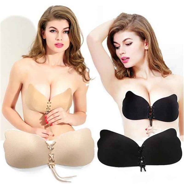 Femmes Push Up soutien-gorge sans bretelles dos nu auto-adhésif Gel couverture papillon aile Invisible soutiens-gorge mamelon couverture poitrine coussin 4 taille