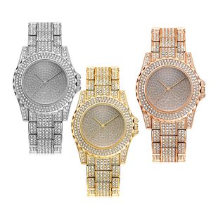 Reloj de cuarzo para mujer, reloj informal ostentoso a la moda para mujer, reloj de cuarzo dorado con diamantes de cristal para mujer