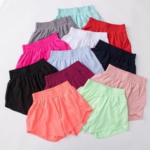 2024 Lu lu hoge taille yoga shorts vrouwen zomer snel droge sportbroek buiten fietsen rokken met pocket gym atletische trekkoord workout shorts