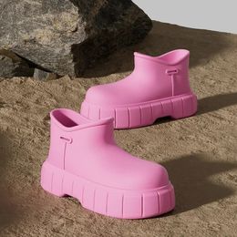 Dames Regenlaarzen Roze EVA Dikke Zool Outdoor Waterdichte Regenschoenen Mode Effen Casual Verwijderbare Enkellaarsjes Lichtgewicht 240125