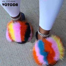 Femmes Real Fox Slippers Slides intérieure Flip Flip Flop Casual Raccon Fur Sandales Furry Plux Migne Meuffy House Chaussures T2308 A121 RY