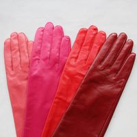 Cinq doigts gants femmes cuir véritable long hiver plein d'hiver chaud coude extérieur extérieur peau de mouton rose rose mitaines vin de vin
