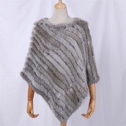 Femmes réel fourrure de lapin châle naturel tricoté Poncho écharpe automne hiver Pashmina 220922