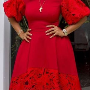 Femmes Red Dress Off épaule dentelle creux patchwork une ligne plie élégante fête grande taille dame femelle robes robes robes 220613