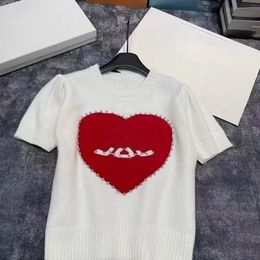 Femmes Red Love Heart Modem Rhinestone Logo Jacuqard Knited Designer Tees SML