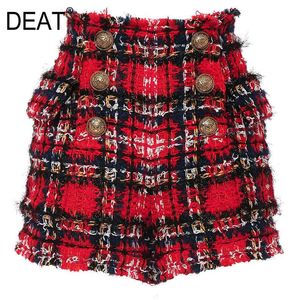 Femmes rouges Plaid Button Tassel Star Wide Jambes Shorts High Taille Slim Fit Pantalons Fashion Tide Summer 7e0822 210421