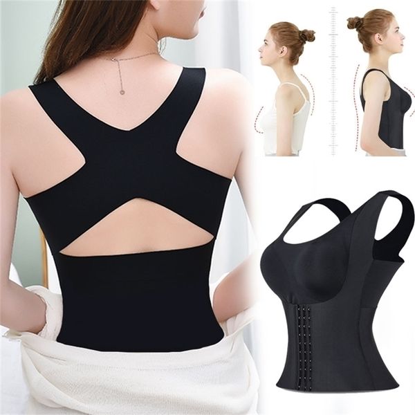 Mujeres Reductora Faja Postura Corrector Sujetador Ropa interior sin costuras Adelgazamiento Vientre Vaina Cruz Back Tank Tops Body Fitness Chaleco 220307