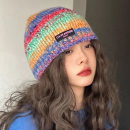 Femmes rétro Design sens main crochet Skullies casquette hiver dégradé couleur tricoté casquette hommes couleur extérieur chaud bonnet chapeau 240123