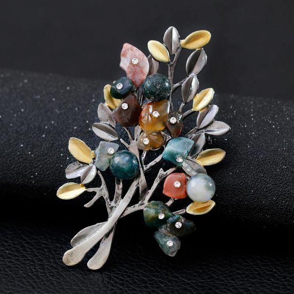 Femmes rétro Natural Stones Brooches Pearl Stone Leaf Big Brooch Jewelry Accessoires Vêtements en gros Nouveau arrivée