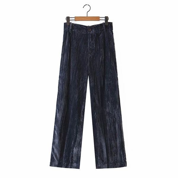 Femmes rétro velours Type droit pantalon femme à la mode tempérament tout match patte fermeture éclair et bouton pantalon 210531