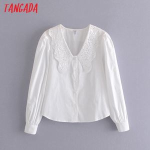 Femmes Rétro Blanc Déclaration Col À Manches Longues Chic Femme Chemisier Chemise Tops QN55 210416