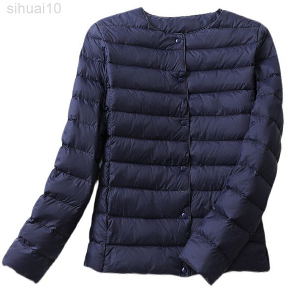 Mujeres reversible ultraligero hinchado chaqueta de invierno 2022 nuevo color caramelo sin cuello pato abajo abrigo femenino portátil a prueba de viento parkas l220730