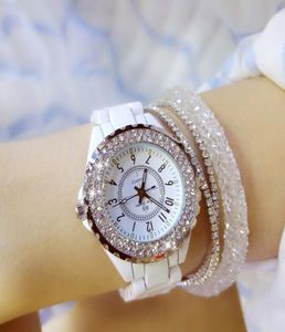 Vrouwen Rhinestone Watches Lady Diamond Stone -jurk Kijk Zwart Wit keramische Big Dial Bracelet polshorloge Ladies Crystal Watch V1911734865