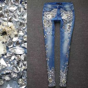 Dames Strass Diamanten Legging Denim Jeans Damesbroek Skinny Stretch Plus Size Potlood Slanke Vintage broek