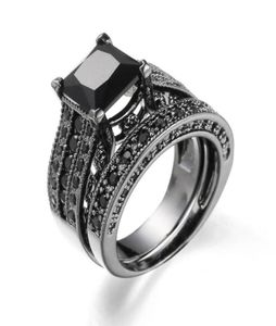 Vrouwen ringen Big Black Blue Stone Fashion Wedding Ring Sets Betrokken belofte Bague Femme Europe Fashion Twoinone Rings80891297746105