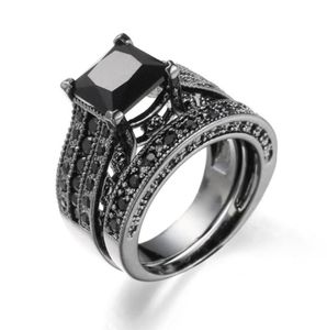 Anneaux de femmes Big Black Blue Stone Fashion Mode Anneaux de mariage Engagement Promesse Bague Femme Europe Fashion Twoinone Anneaux80891299283326