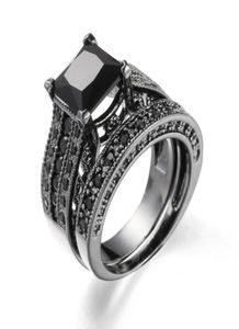 Femmes anneaux grand noir bleu pierre mode bague de mariage ensembles promesse de fiançailles bague femme Europe mode twoinone rings80891299555105