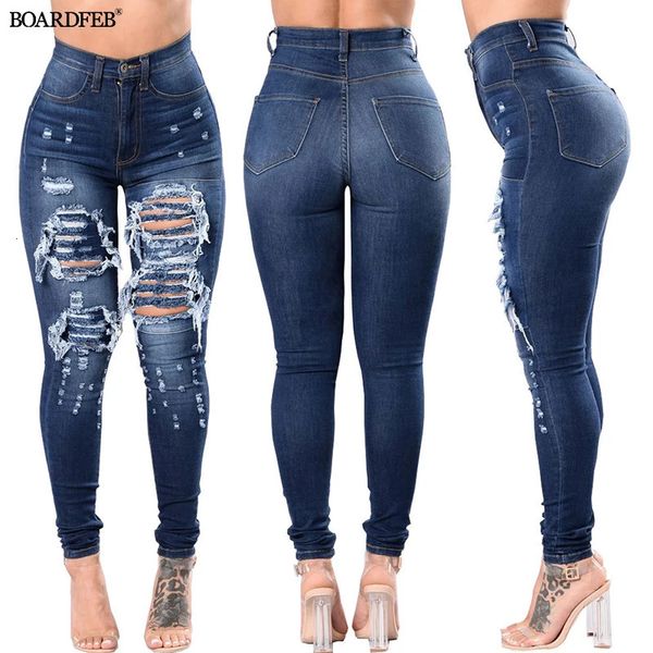 Femmes jeans déchirés jeans hauts stretch skinny slim fit crayon femelle y2k pantalon détruit des dames pantalon de trou décontracté 231221