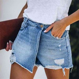 Dames gescheurde jeans shorts sexy effen kleur sexy katoen mix gebroken gat aantrekkelijke vrije tijd voor strand zomer 210714