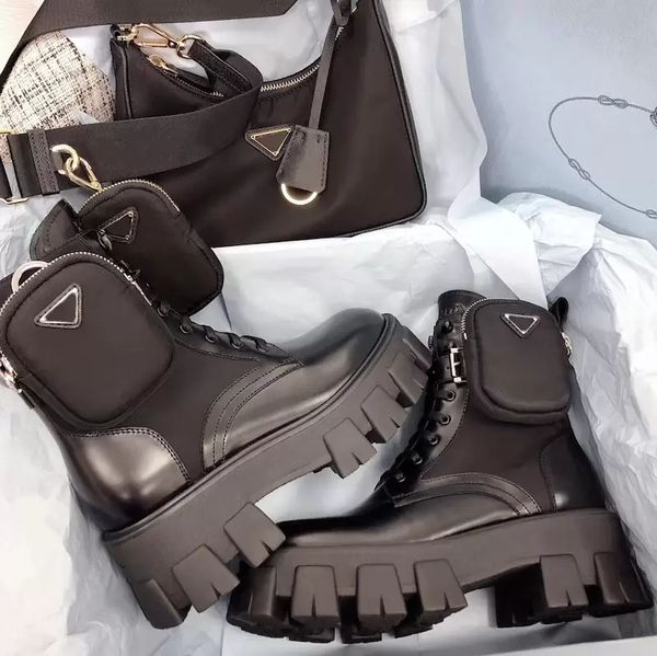 Femmes Rois Bottes En Cuir Mode Martin Booty Cuir Véritable Nylon avec Pochette Amovible Filles En Plein Air Chaussons Chaussures Botte De Neige avec Boîte NO43