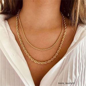 Mujeres de las cadenas de cuerdas Pulseras de collar de 3 mm 4 mm 14k Gold Sier Cabecillo de gargantilla chapada Twisted Hip Hop Jewelry Fashion Fashion Sacticador de acero inoxidable