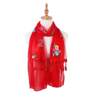 Femmes Rose Flower brodé écharpe enveloppe des châles respirant mince écharpe pour les dames écran long du cou long hijab musulman