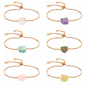 Bracelet chaîne en or rose pour femmes, énergie diffuse, guérison, chakra, cristal, manchette de yoga, pierres précieuses brutes, bijoux de couple en pierre brute originale