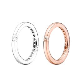 Women Rose Gold Love Hearts Band Ring Originele doos voor Pandora Authentic 925 Silver Mens Wedding CZ Diamond Rings Set