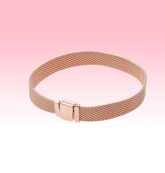 Femmes Bracelets en filet en or rose nouveau Chaîne de mains Charms pour 925 Bracelet en argent sterling avec cadeau de vente au détail Box6936028 original