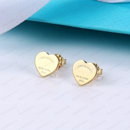 Dames rose studs ontwerper hart oorbellen stel fluwelen tas roestvrij staal 10 mm dik geperforeerde luxe sieraden cadeau vrouwen accessoires groothandel met doos