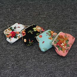 Femmes Roses toile Mini porte-monnaie 1 pièces nouveau élégant portefeuille à fleurs dame enfant fille Mini moraillon monnaie pochette porte-clés
