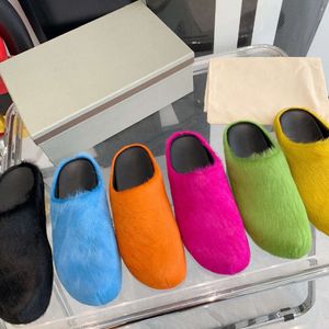 Vrouwen rond teen paardenhaarglijbaan halve slippers snoepkleur zwarte roos rood groen designer dia's met doos 552