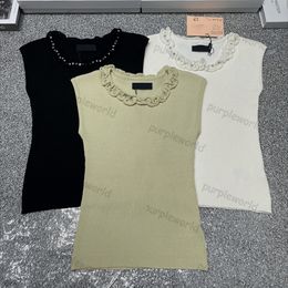 Mujeres Diseñador de chaleco de punto Ruched Tanks de metra de cuello redondo suelto Camisas de punto sin mangas