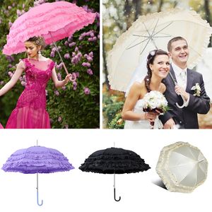 Vrouwen ruche stick paraplu cosplay lolita prinses paraplu sunshade retro parasol bruid bruid laag kanten paraplu h23-75
