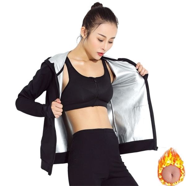 Femmes en cours d'exécution femme sauna costume ensemble fille brûler ventre graisse compression sueur t-shirt minceur corps shaper pantalon 210810