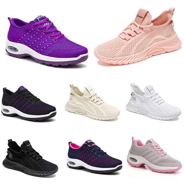 Mujeres Running Men Shoking Zapatos Nuevos zapatos planos suaves Moda Púrpura Blanca Negro cómodo Bloqueo de color deportivo Q82-1 4 92