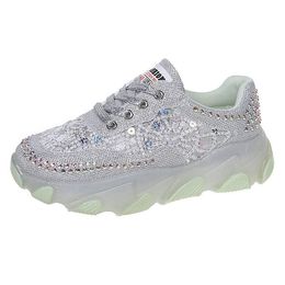 Damen-Laufschuhe mit Diamanten, atmungsaktives Mesh, modische Jelly-Schuhe mit dicken Sohlen, langlebig, bequem zu Fuß, Sporttrainer, Turnschuhe, Größe 36–40