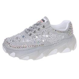 Dames loopschoenen diamant ademend mesh mode gelei dikke zolen duurzaam comfortabel wandelen sport trainers sneakers