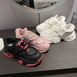 Zapatillas para correr para mujer, color rosa, negro, malla transpirable, suela gruesa, duraderas, cómodas, deportivas para caminar, zapatillas deportivas 36-40