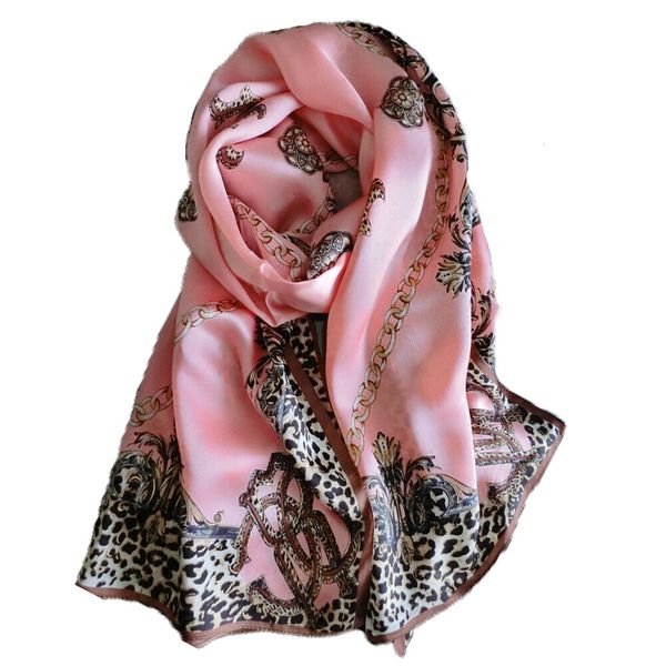 Femme 100 Soie Foulard Long Léopard Châle Wraps Party Outdooor Cape Rose