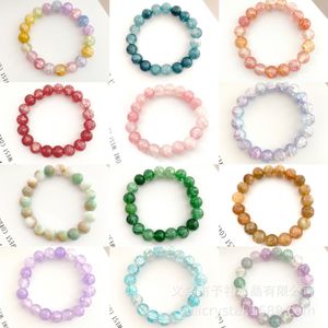 Pulsera elástica con cuentas de cristal de cuarzo agrietado de 10mm para mujer, pulseras con abalorio para mujer y niña