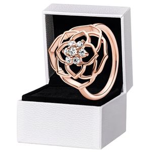 18K Rose Gold Flower Bruiling Ring Betrokkenheid Geschenk sieraden voor Pandora 925 Sterling Silver Rings met originele boxset