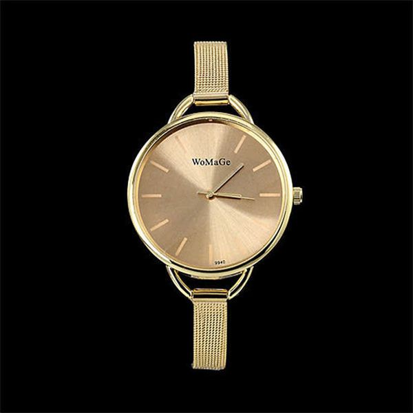 Mujeres 2021 Luxury Golden Women Dress Relojes de pulsera Marca Womage Ladies Ultra Slim Steele Mesh Mini Pulsera Reloj de cuarzo 0926