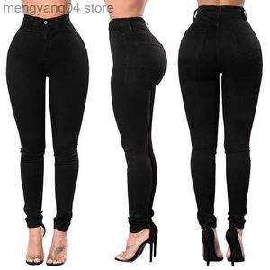 Dames 2022 lente zomer broek zwart en wit taille jeans voor dames casual skinny hoge elastische denim potlood broek S-2XL T230530
