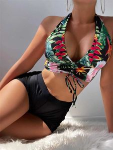 Femmes 2023 nouveau licou col en v profond ensemble taille haute maillot de bain court deux pièces Bikini plage P230530