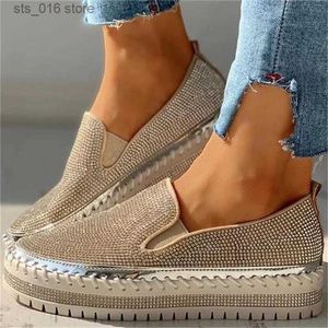 Women's 2024 Fashion Sewing Rhinestone Dress Flats Bling Platform Loafers Casual comfortabele vrouwelijke schoenen T230826 383