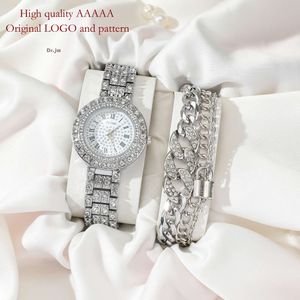 3-delige damesset met modieus, gepersonaliseerd stalen bandje met diamanten ingelegd klein vierkant horloge en ins-stijl armband