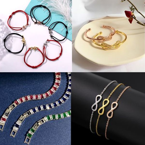 Pulsera de 8 diamantes para mujer, joyería de diseñador, pulsera brillante, fila única de diamantes, brazalete de color dorado/plateado/rosa para mujer