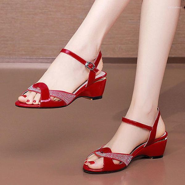 Women's 8263 Sandals Wedge 2024 Summer High Heels Fashion Slingback Peep-Toe Bombas Dílames de diamano